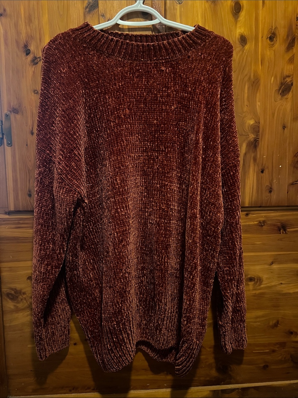 Zenana Outfitters Plush Chenille Crewneck Sweater - Burnt Orange